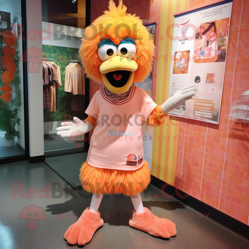 Peach Emu mascot costume character dressed with a Graphic Tee and Anklets Peach Emu mascot costume character dressed with a Graphic Tee and Anklets