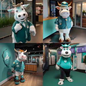 Teal Hereford Cow mascotte...