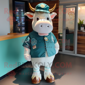 Teal Hereford Cow mascotte...