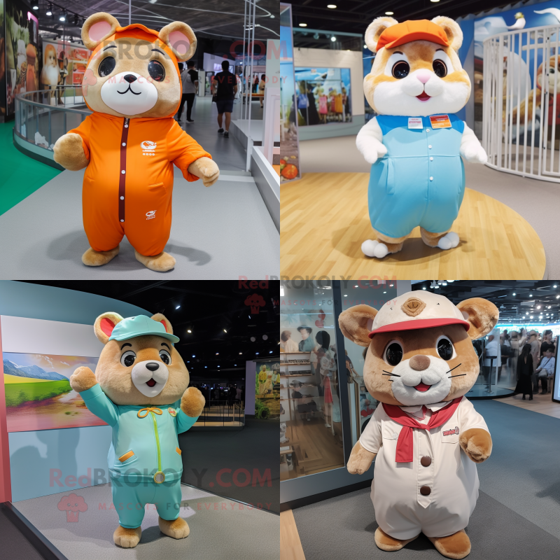nan Hamster mascot costume character dressed with a Playsuit and Caps nan Hamster mascot costume character dressed with a Playsuit and Caps