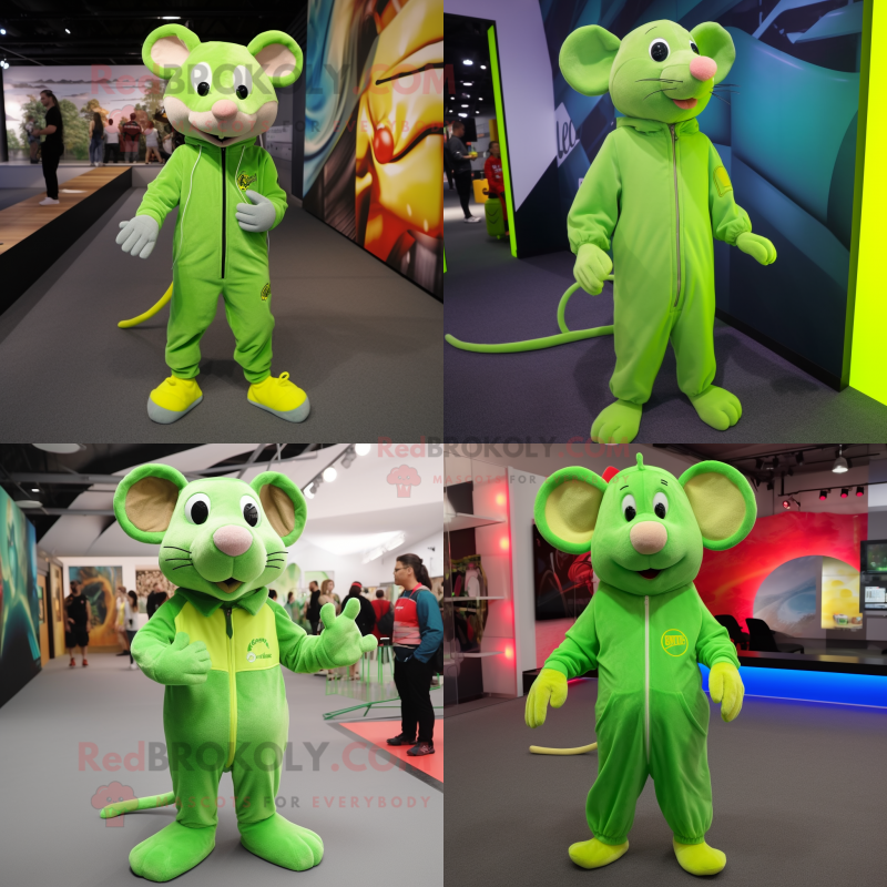 Lime Green Rat mascot costume character dressed with a Jumpsuit and Shoe laces Lime Green Rat mascot costume character dressed with a Jumpsuit and Shoe laces