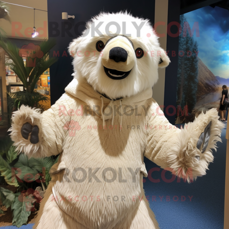 Cream Sloth Bear mascot costume character dressed with a Sweater and Shoe clips Cream Sloth Bear mascot costume character dressed with a Sweater and Shoe clips