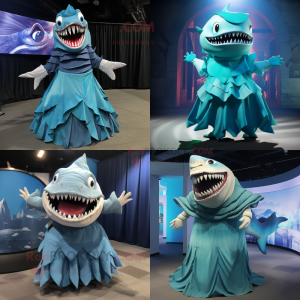 Cyan Megalodon maskot drakt...