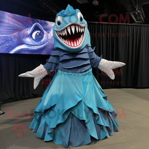 Cyan Megalodon maskot drakt...