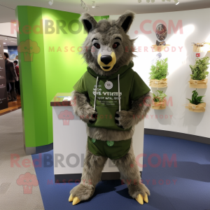 Olive Hyena mascot costume character dressed with a Hoodie and Belts