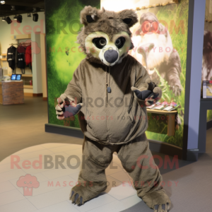 Olive Hyena mascot costume character dressed with a Hoodie and Belts