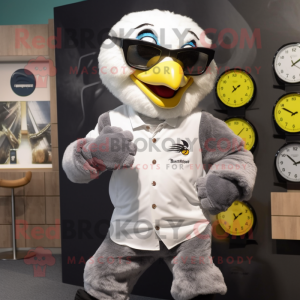 Gray Eagle mascot costume character dressed with a Henley Shirt and Digital watches