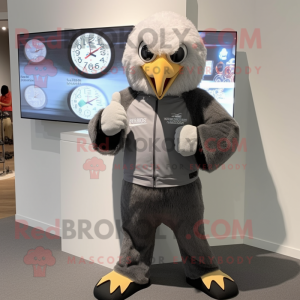Gray Eagle mascot costume character dressed with a Henley Shirt and Digital watches