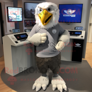 Gray Eagle mascot costume character dressed with a Henley Shirt and Digital watches