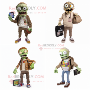Tan Zombie mascot costume character dressed with a Sweatshirt and Wallets