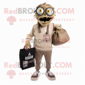 Tan Zombie mascot costume character dressed with a Sweatshirt and Wallets