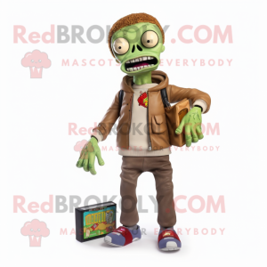 Tan Zombie mascot costume character dressed with a Sweatshirt and Wallets