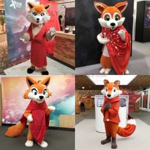Red Fox mascot costume character dressed with a Wrap Dress and Scarves