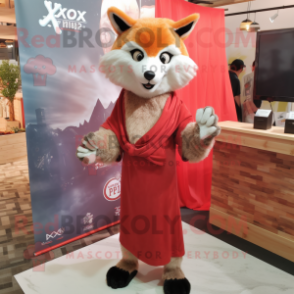Red Fox mascot costume character dressed with a Wrap Dress and Scarves