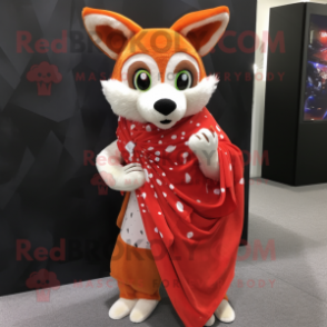 Red Fox mascot costume character dressed with a Wrap Dress and Scarves