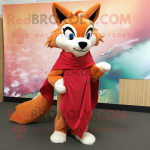 Personaggio del costume della mascotte della volpe rossa vestito con un  abito avvolgente e sciarpe