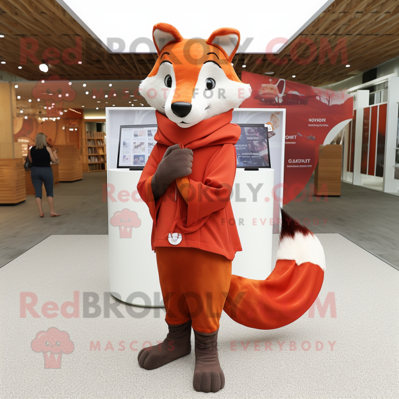 Red Fox mascot costume character dressed with a Wrap Dress and Scarves