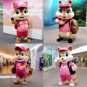 Pink Chipmunk mascot costume character dressed with a Culottes and Messenger bags