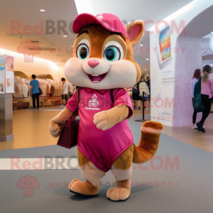 Pink Chipmunk mascot costume character dressed with a Culottes and Messenger bags