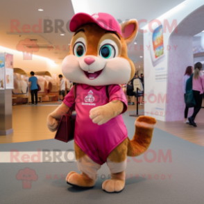 Pink Chipmunk mascot costume character dressed with a Culottes and Messenger bags