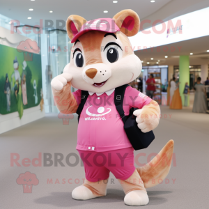 Pink Chipmunk mascot costume character dressed with a Culottes and Messenger bags