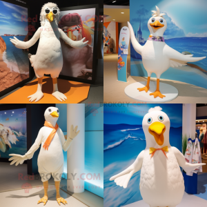 Cream Gull mascot costume character dressed with a Swimwear and Anklets