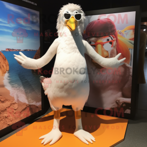 Cream Gull mascot costume character dressed with a Swimwear and Anklets
