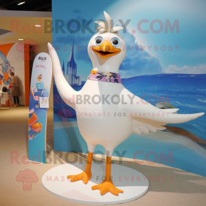 Cream Gull mascot costume character dressed with a Swimwear and Anklets