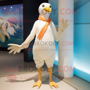 Cream Gull mascot costume character dressed with a Swimwear and Anklets