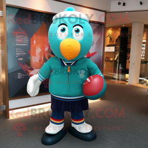 Teal Rugby Ball mascot costume character dressed with a Sweater and Scarf clips