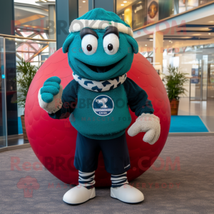 Teal Rugby Ball mascot costume character dressed with a Sweater and Scarf clips