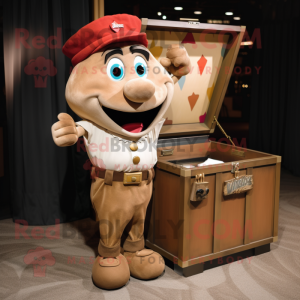 Tan Treasure Chest mascot costume character dressed with a Button-Up Shirt and Tie pins