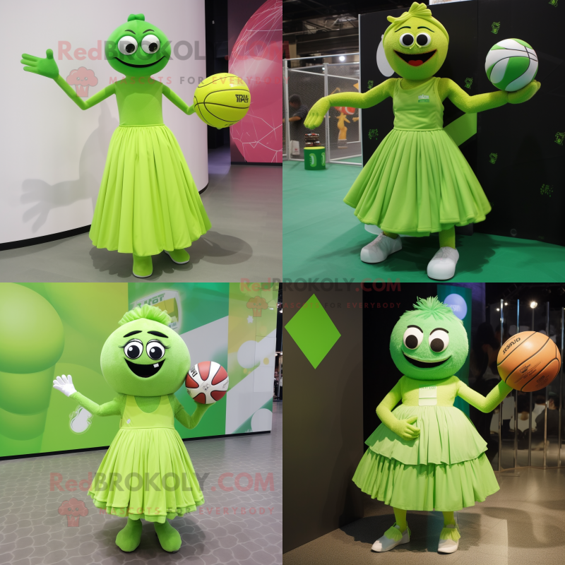 Lime Green Handball Ball mascot costume character dressed with a Empire Waist Dress and Cummerbunds