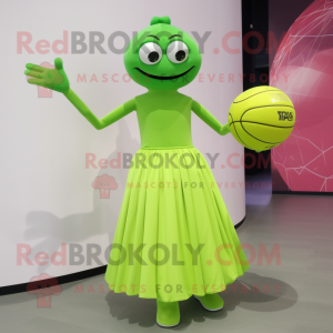 Lime Green Handball Ball mascot costume character dressed with a Empire Waist Dress and Cummerbunds