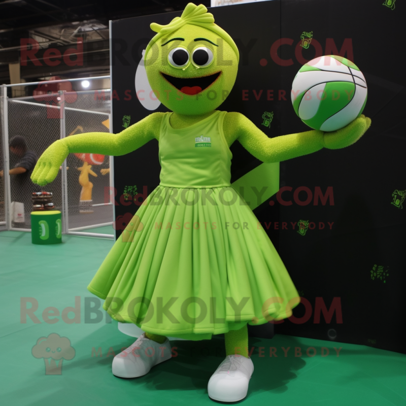 Lime Green Handball Ball mascot costume character dressed with a Empire Waist Dress and Cummerbunds