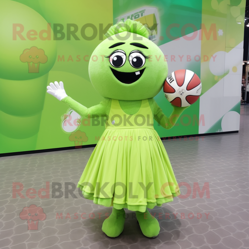 Lime Green Handball Ball mascot costume character dressed with a Empire Waist Dress and Cummerbunds