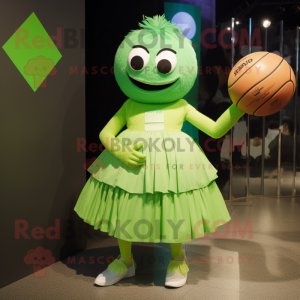 Lime Green Handball Ball mascot costume character dressed with a Empire Waist Dress and Cummerbunds