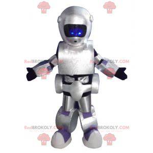 Mascote robô cinza metálico gigante e impressionante -