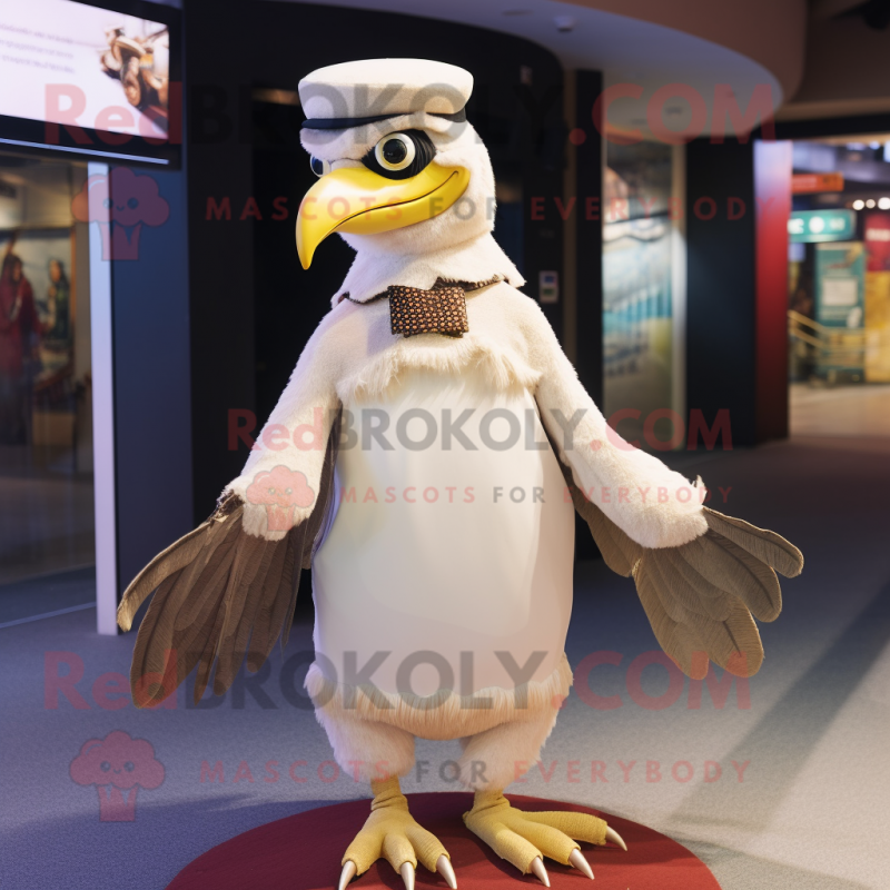 Cream Hawk mascot costume character dressed with a Maxi Dress and Caps Cream Hawk mascot costume character dressed with a Maxi Dress and Caps