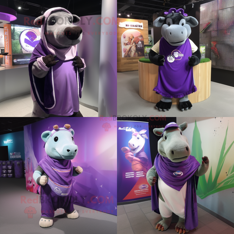 Purple Tapir mascot costume character dressed with a Tank Top and Shawl pins