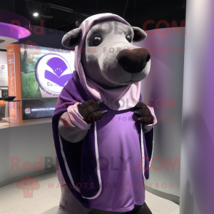 Purple Tapir mascot costume character dressed with a Tank Top and Shawl pins
