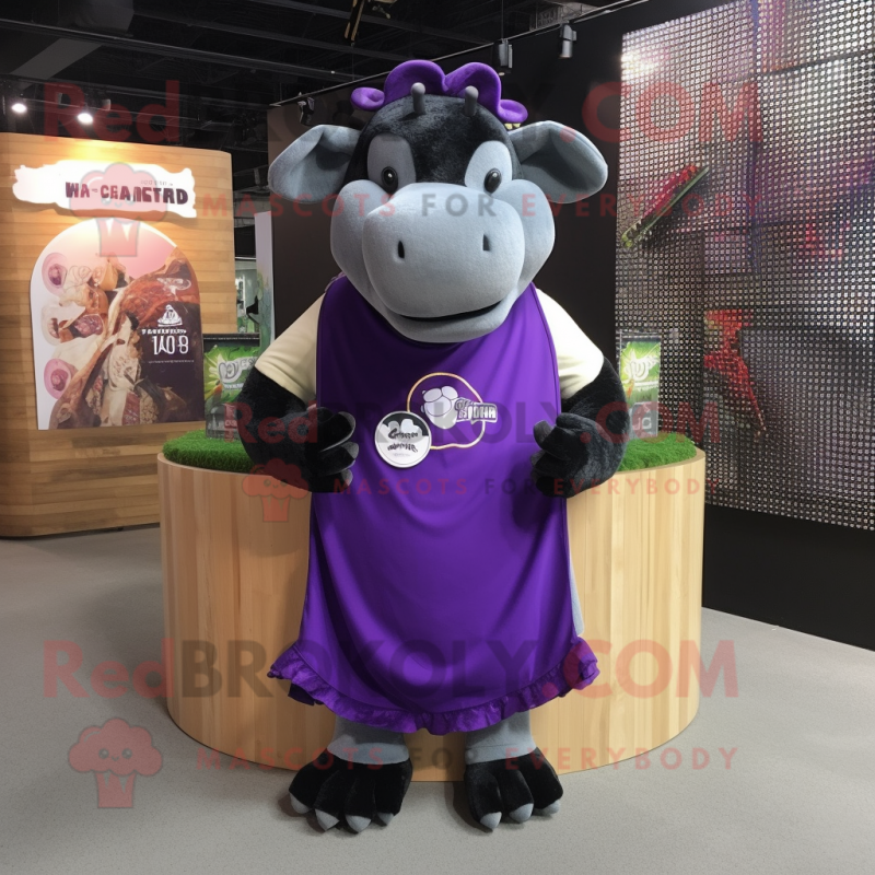 Purple Tapir mascot costume character dressed with a Tank Top and Shawl pins Purple Tapir mascot costume character dressed with a Tank Top and Shawl pins