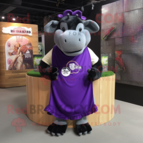 Purple Tapir mascot costume character dressed with a Tank Top and Shawl pins