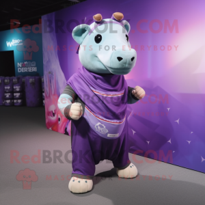 Purple Tapir mascot costume character dressed with a Tank Top and Shawl pins