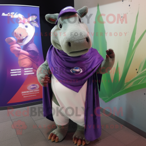 Purple Tapir mascot costume character dressed with a Tank Top and Shawl pins