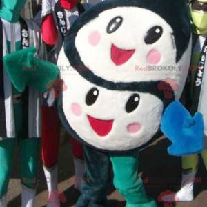 Black and white mascot with 2 cute and cheerful faces -