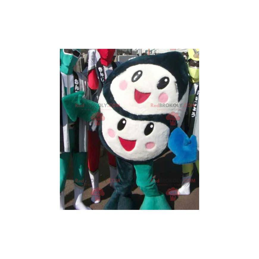 Black and white mascot with 2 cute and cheerful faces -