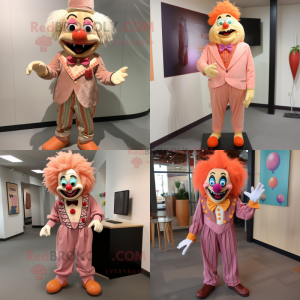 Peach Evil Clown mascot costume character dressed with a Corduroy Pants and Tie pins