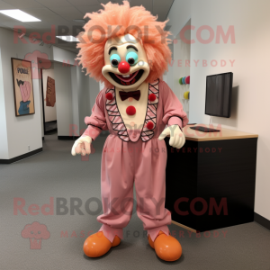 Peach Evil Clown mascot costume character dressed with a Corduroy Pants and Tie pins