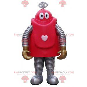 Mascota de robot rojo y gris de dibujos animados -